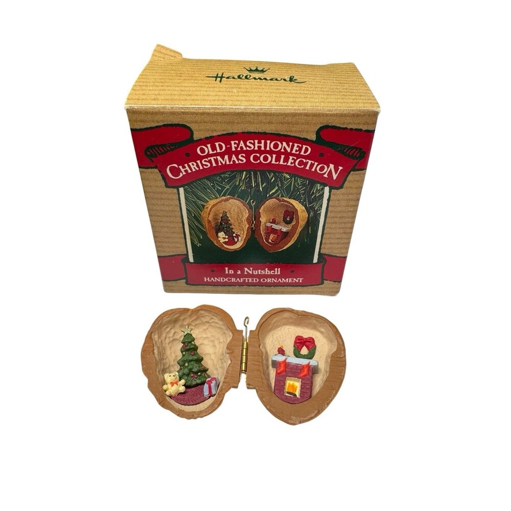 1987 Hallmark Keepsake Ornament In A Nutshell Vtg Christmas Walnut Hinge W/Box